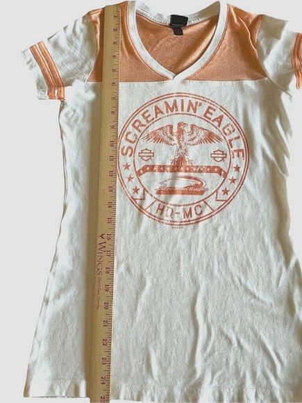 Harley Davidson Womens Short Sleeve TShirt SZ Small Orange White Screamin Eagle - Picture 6 of 8